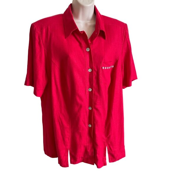 Vintage DressBarn Woman Red Linen Blouse Shoulder Pads Plus 16W u - Picture 1 of 7